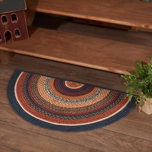 【並行輸入品】 VHC Brands Stratton Primitive Jute Blue Red Striped Accent Rug f_1