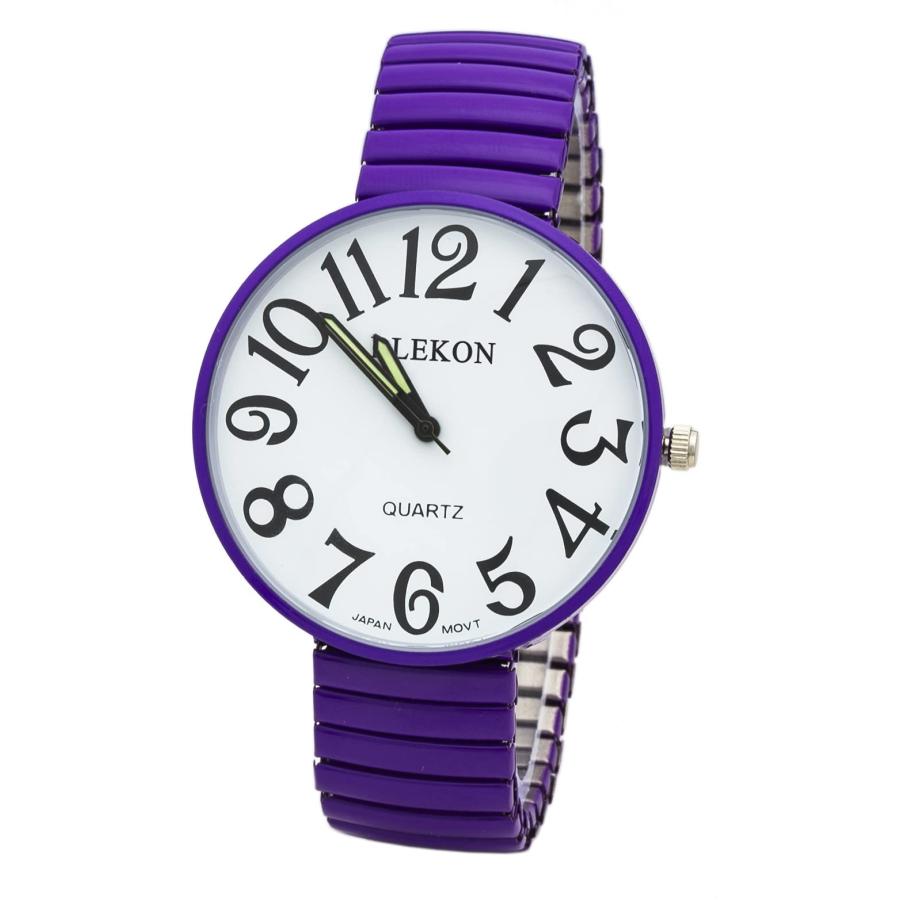 【並行輸入品】Blekon Collections クォーツレディース42mmフェイスラージストレッチバンドウォッチ, パープル, Large,の画像