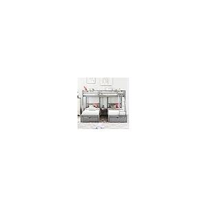 【並行輸入品】 Merax Full Over Twin \u0026 Twin Bunk Beds, Wooden Triple Bunk Bed Frの画像