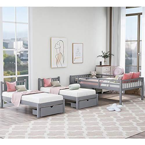 【並行輸入品】 Merax Full Over Twin \u0026 Twin Bunk Beds, Wooden Triple Bunk Bed Frの画像