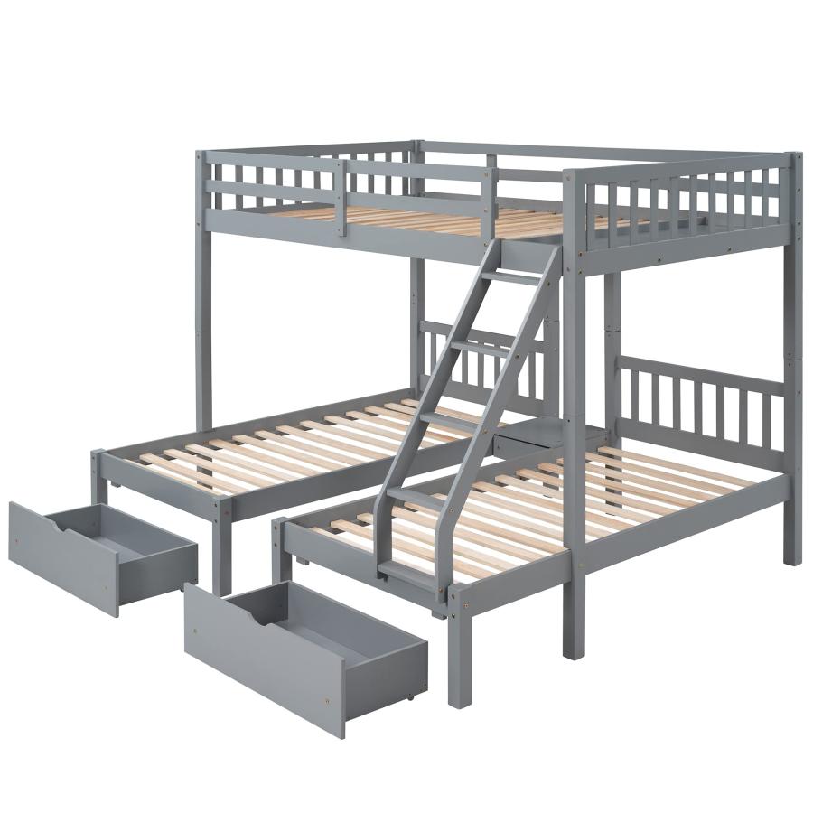 【並行輸入品】 Merax Full Over Twin \u0026 Twin Bunk Beds, Wooden Triple Bunk Bed Frの画像