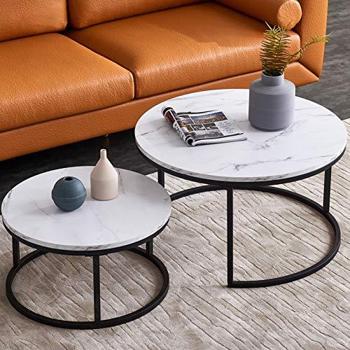 【並行輸入品】 Nlager Round Nesting Coffee Tables Set for Living Room White Mod_1