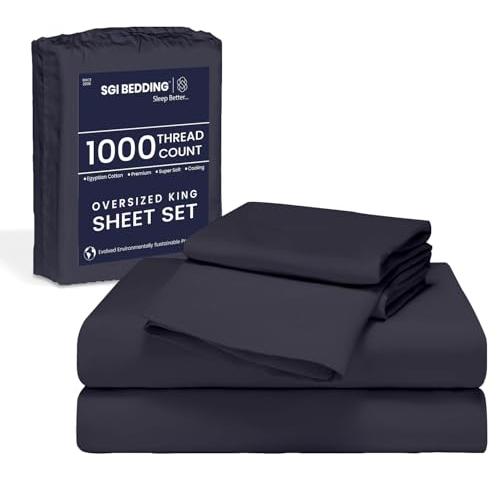 【並行輸入品】 SGI bedding 120"x 80" 4 Pc Family King Size Sheet Set 1000 Threa_1