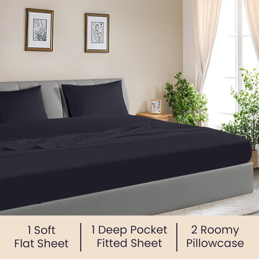 【並行輸入品】 SGI bedding 120"x 80" 4 Pc Family King Size Sheet Set 1000 Threa_3