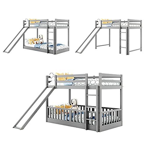 【並行輸入品】 Bellemave Floor Bunk Bed with Slide， Twin Over Twin Bunk Bed for_7