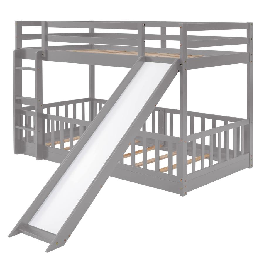 【並行輸入品】 Bellemave Floor Bunk Bed with Slide， Twin Over Twin Bunk Bed for_9