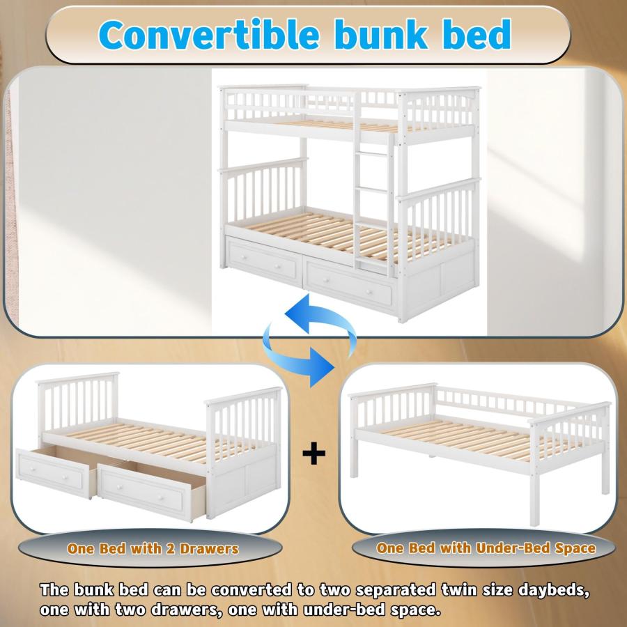 【並行輸入品】 Harper & Bright Convertible Wood Twin Over Twin Bunk Bed with St_9