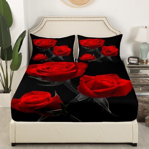 【並行輸入品】Red Roses ベッドシーツセット ローズ フローラル ボックスシーツ & 枕カバー セット ガールズ レディース カップル_7
