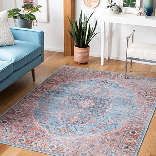 【並行輸入品】 SAFAVIEH Washable Rug Serapi Collection 5'3" x 7'6"， Blue & Or_1