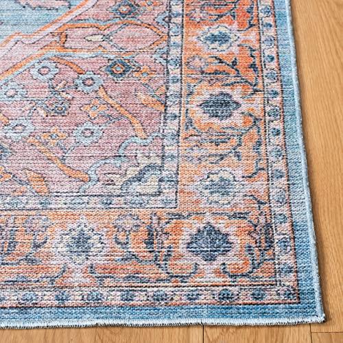【並行輸入品】 SAFAVIEH Washable Rug Serapi Collection 5'3" x 7'6"， Blue & Or_7
