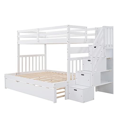 【並行輸入品】 Bunk Bed with Stairs, Twin over Twin/Full Stairway Bunk Bed withの画像
