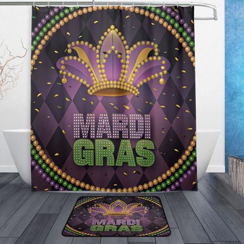 【並行輸入品】xigua Mardi Gras バスカーテンラグセット 2点 マルディグラ パープルゴールドクラウン バスルームテーマセット シ_1