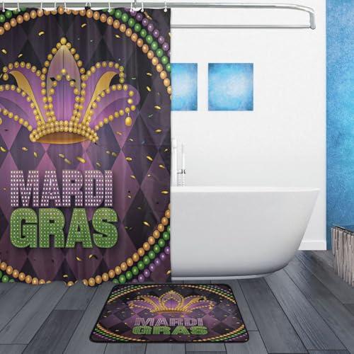 【並行輸入品】xigua Mardi Gras バスカーテンラグセット 2点 マルディグラ パープルゴールドクラウン バスルームテーマセット シ_4