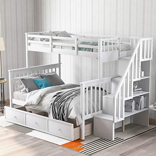 【並行輸入品】 Harper \u0026 Bright Designs Twin Over Full Bunk Bed with Drawers, Soの画像