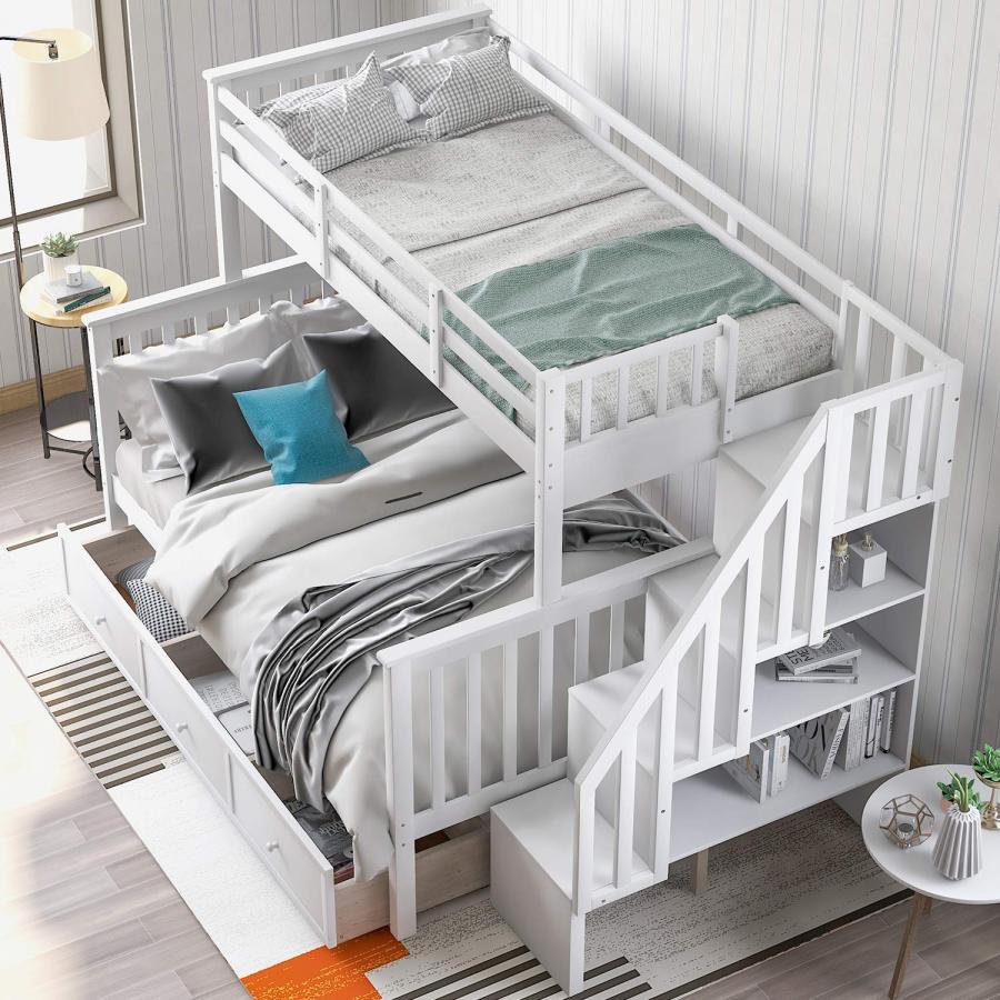 【並行輸入品】 Harper \u0026 Bright Designs Twin Over Full Bunk Bed with Drawers, Soの画像