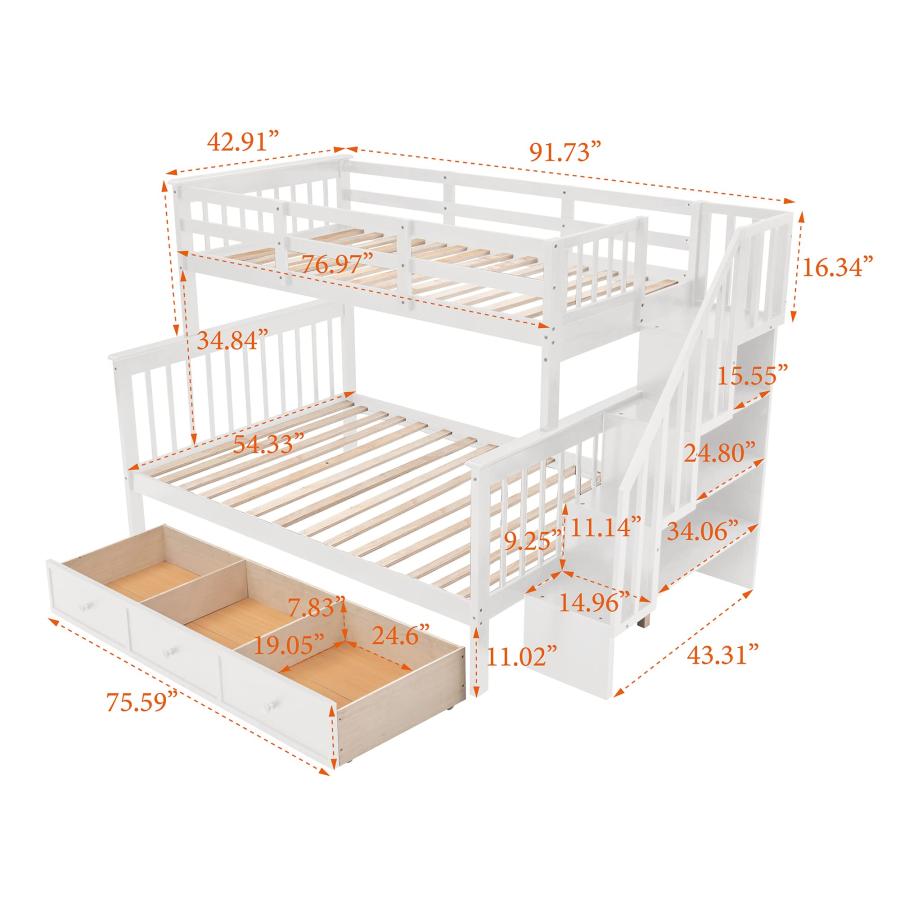 【並行輸入品】 Harper \u0026 Bright Designs Twin Over Full Bunk Bed with Drawers, Soの画像