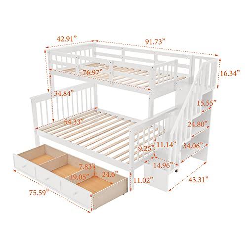 【並行輸入品】 Harper \u0026 Bright Designs Twin Over Full Bunk Bed with Drawers, Soの画像