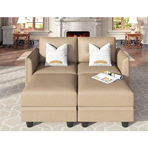 【並行輸入品】 LLappuil Faux Leather Fabric Modular Sectional Sofa with Ottoman_1