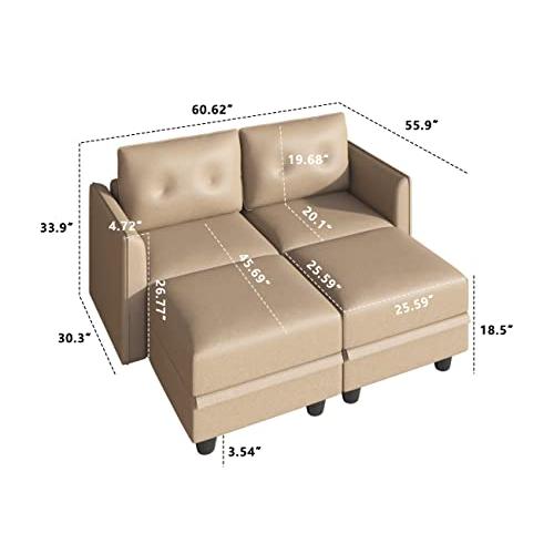 【並行輸入品】 LLappuil Faux Leather Fabric Modular Sectional Sofa with Ottoman_7