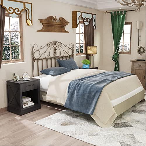 【並行輸入品】 Giantex Farmhouse Nightstand Set of 2， Rustic End Table w/Drawer