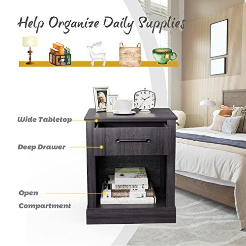【並行輸入品】 Giantex Farmhouse Nightstand Set of 2， Rustic End Table w/Drawer