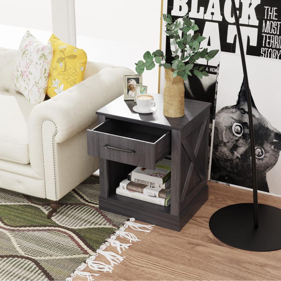【並行輸入品】 Giantex Farmhouse Nightstand Set of 2， Rustic End Table w/Drawer