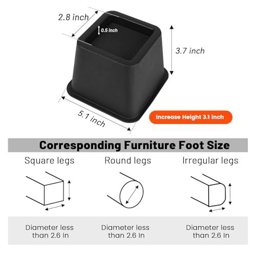【並行輸入品】BTSD home ベッドライザー 3インチ 高耐久 家具ライザー ソファ カウチ用 ベッド下の収納に最適 4個セット BTSD