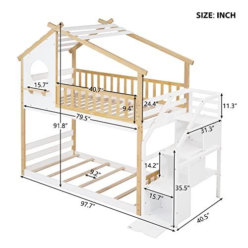 【並行輸入品】 Harper & Bright Designs Twin Over Twin Bunk Bed with Stairs， Sta_7