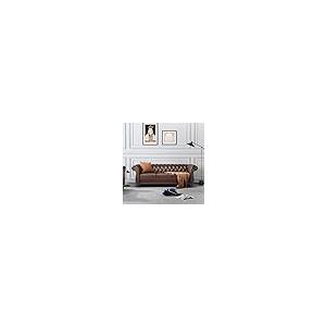 【並行輸入品】Chesterfield ソファレザー リビングルーム用 3人掛けソファ タフテッドカウチ フェイクレザー ロールアームとネイルヘ_2