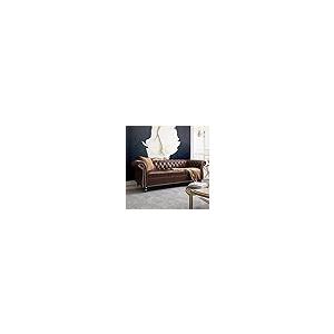 【並行輸入品】Chesterfield ソファレザー リビングルーム用 3人掛けソファ タフテッドカウチ フェイクレザー ロールアームとネイルヘ_5