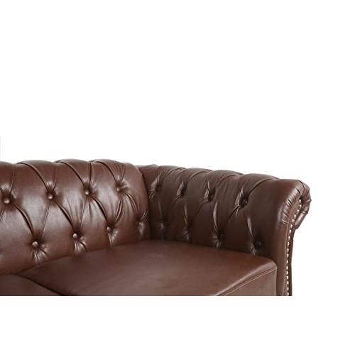 【並行輸入品】Chesterfield ソファレザー リビングルーム用 3人掛けソファ タフテッドカウチ フェイクレザー ロールアームとネイルヘ_7