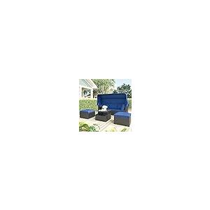【並行輸入品】 LUMISOL Outdoor Sunbed with Canopy， Rattan Patio Daybed Conversa_2