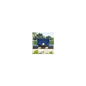 【並行輸入品】 LUMISOL Outdoor Sunbed with Canopy， Rattan Patio Daybed Conversa_5