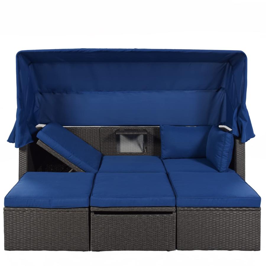 【並行輸入品】 LUMISOL Outdoor Sunbed with Canopy， Rattan Patio Daybed Conversa_6