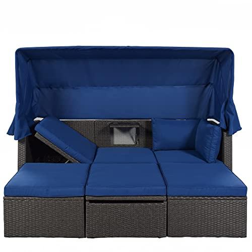 【並行輸入品】 LUMISOL Outdoor Sunbed with Canopy， Rattan Patio Daybed Conversa_7