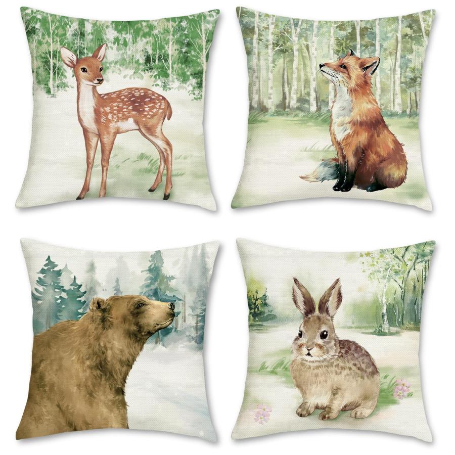 並行輸入品】Bonhause 森の動物 クッションカバー 18x18インチ 4枚
