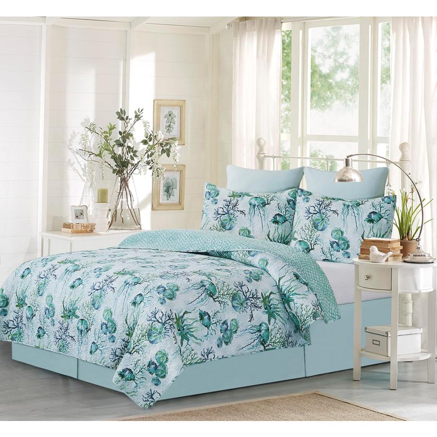 【並行輸入品】C&F Home Shorecrest 3ピース フル/クイーンベッドキルトセット 標準枕カバー2枚付き グリーン ティール シー_3