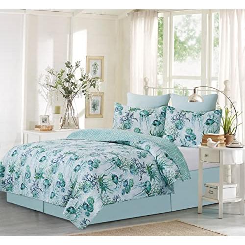 【並行輸入品】C&F Home Shorecrest 3ピース フル/クイーンベッドキルトセット 標準枕カバー2枚付き グリーン ティール シー_4