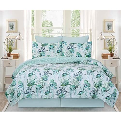 【並行輸入品】C&F Home Shorecrest 3ピース フル/クイーンベッドキルトセット 標準枕カバー2枚付き グリーン ティール シー_7
