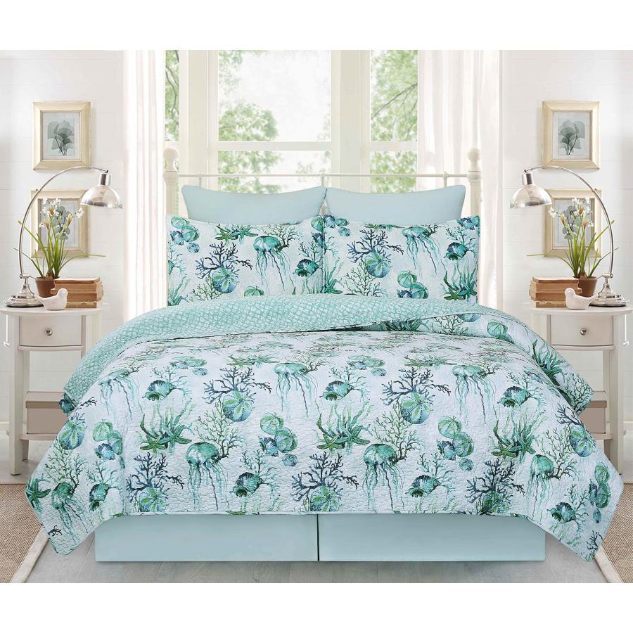 【並行輸入品】C&F Home Shorecrest 3ピース フル/クイーンベッドキルトセット 標準枕カバー2枚付き グリーン ティール シー_9