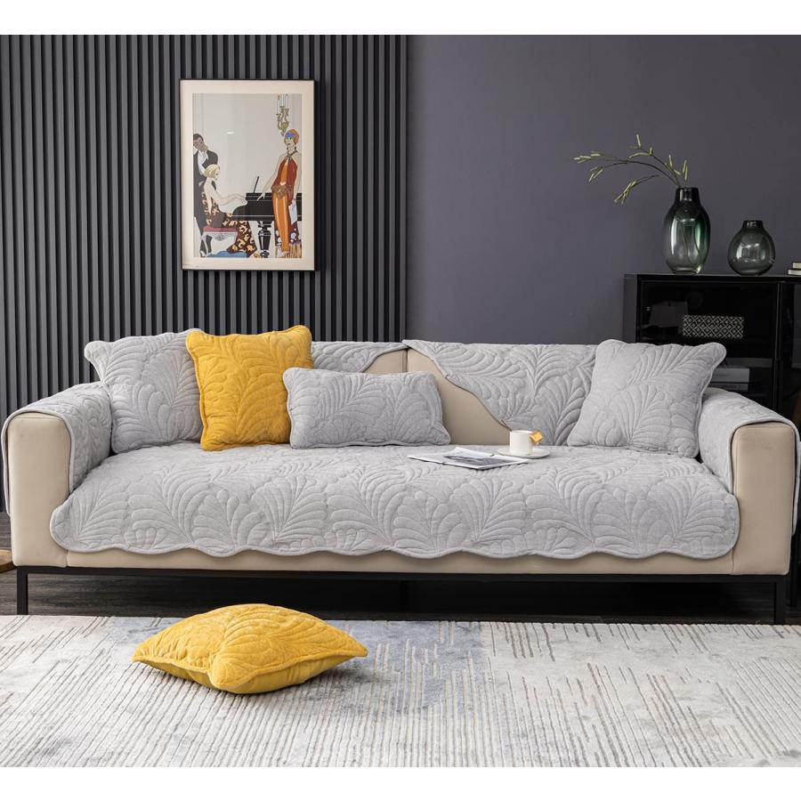 【並行輸入品】 vctops Chenille Leaf Quilted Sofa Couch Cover Scalloped Edge Sec_3