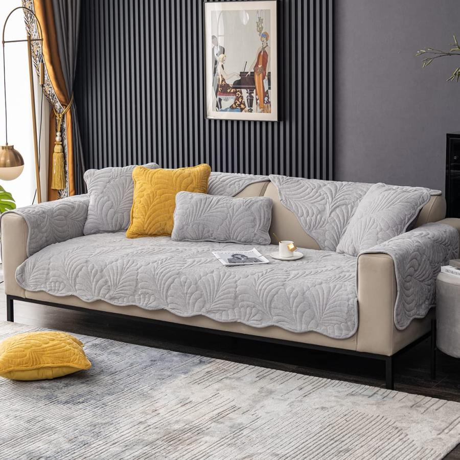 【並行輸入品】 vctops Chenille Leaf Quilted Sofa Couch Cover Scalloped Edge Sec_6