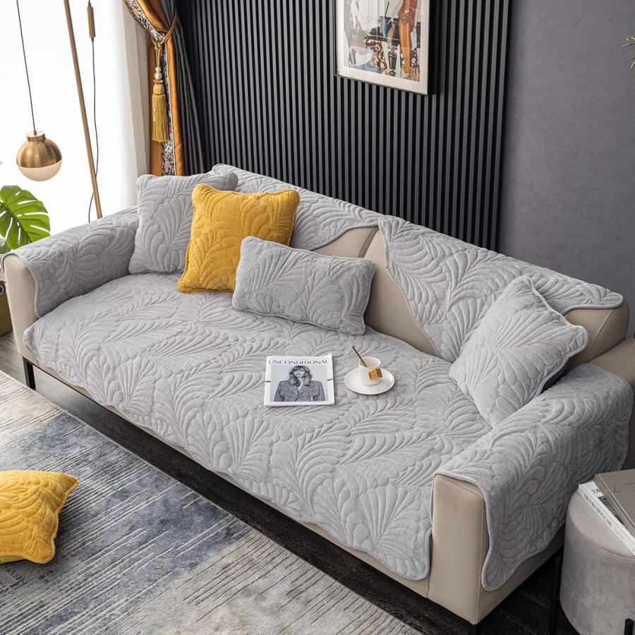 【並行輸入品】 vctops Chenille Leaf Quilted Sofa Couch Cover Scalloped Edge Sec_9