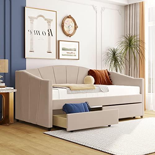 【並行輸入品】 SOFTSEA Twin Upholstered Daybed with Two Storage Drawers， Velvet_1