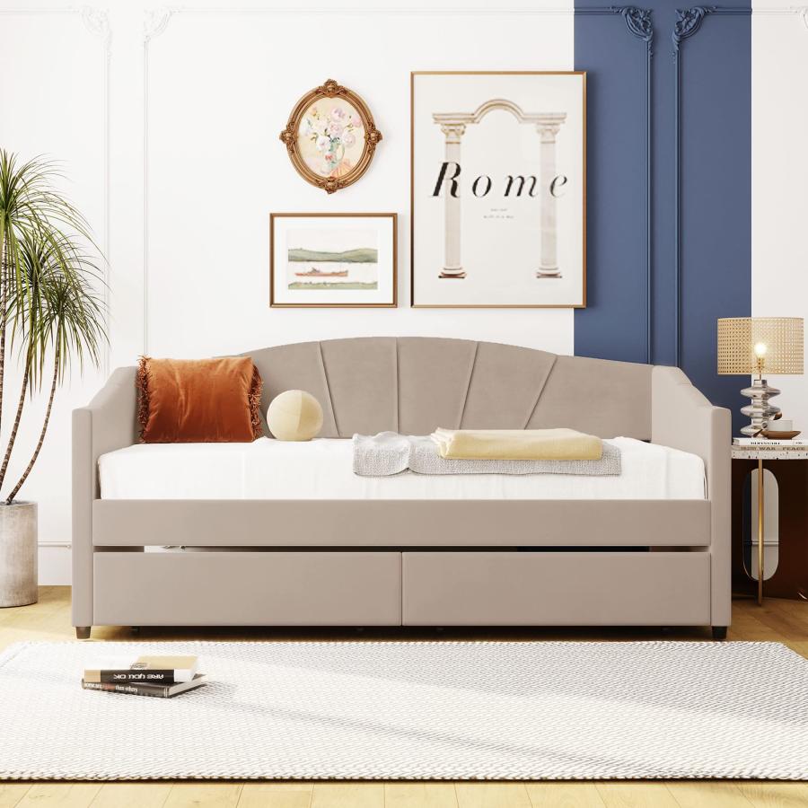 【並行輸入品】 SOFTSEA Twin Upholstered Daybed with Two Storage Drawers， Velvet_3