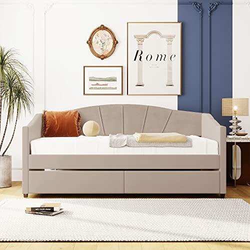 【並行輸入品】 SOFTSEA Twin Upholstered Daybed with Two Storage Drawers， Velvet_4