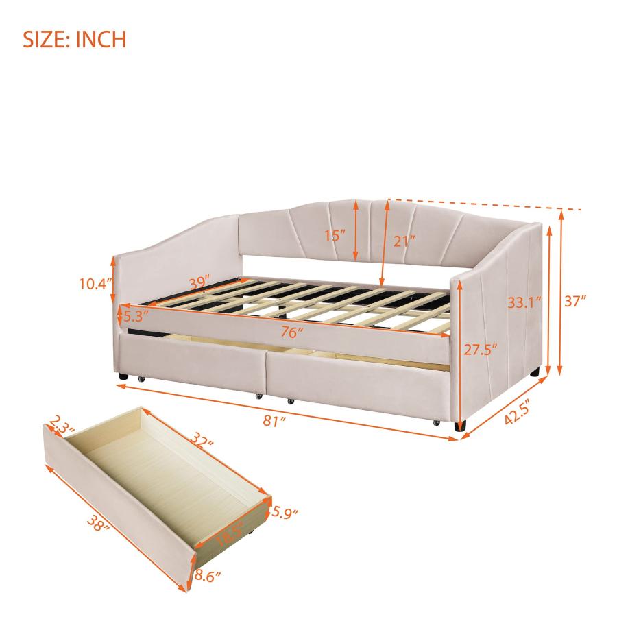 【並行輸入品】 SOFTSEA Twin Upholstered Daybed with Two Storage Drawers， Velvet_6