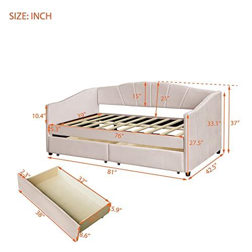 【並行輸入品】 SOFTSEA Twin Upholstered Daybed with Two Storage Drawers， Velvet_7