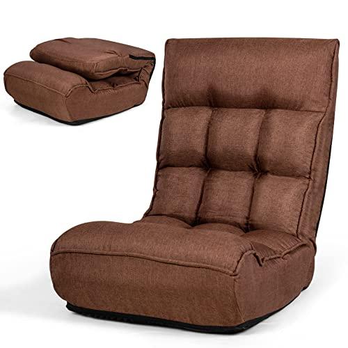 【並行輸入品】 COSTWAY Folding Floor Lounge Chair， Floor Gaming Chair with 5 Po