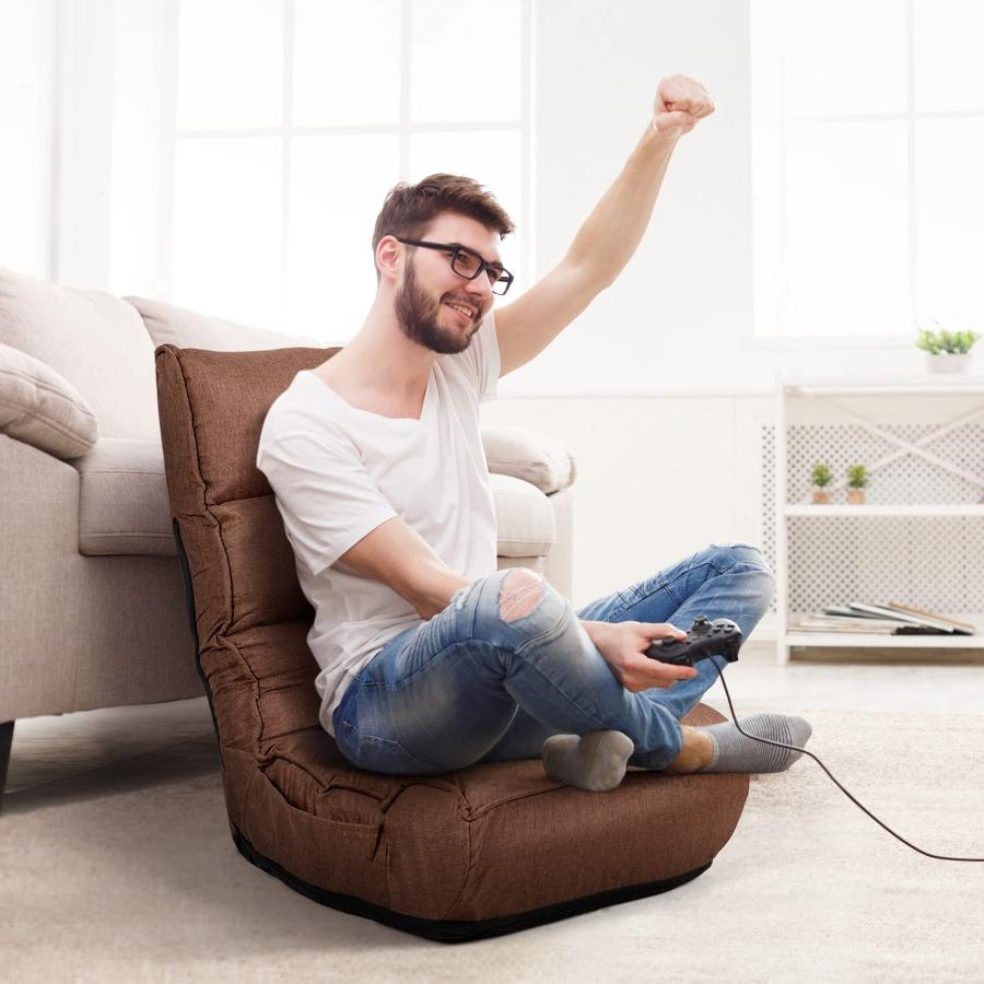 【並行輸入品】 COSTWAY Folding Floor Lounge Chair， Floor Gaming Chair with 5 Po